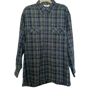 Gabicci 1980's Vintage Men's Blue Plaid Casual Button-Down Shirt - Size XL